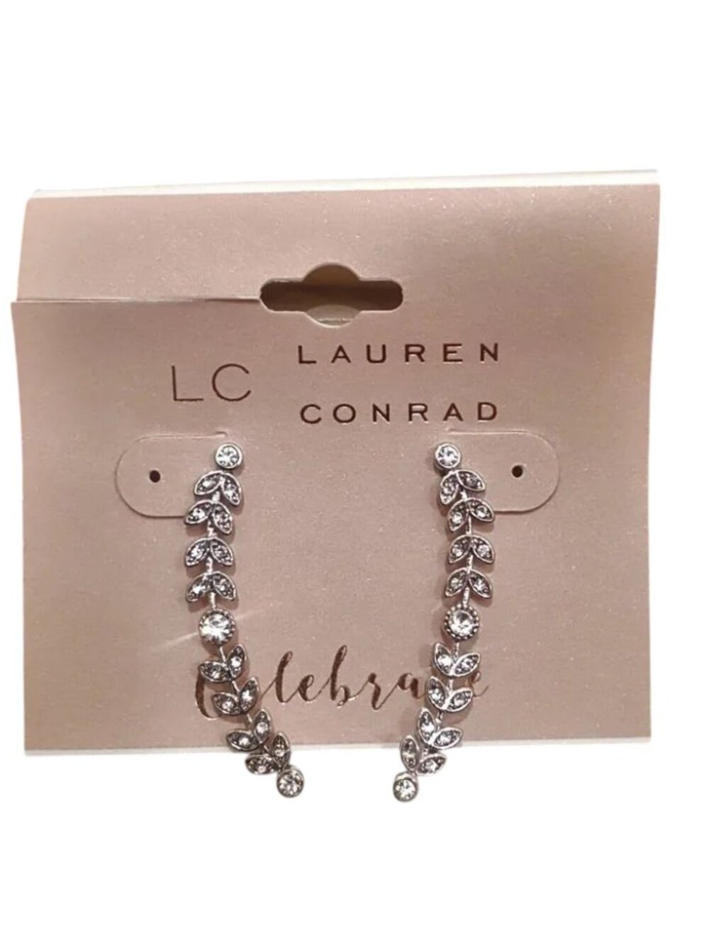 LC Lauren Conrad Silver Plated Rhinestone Hook Climber Earrings